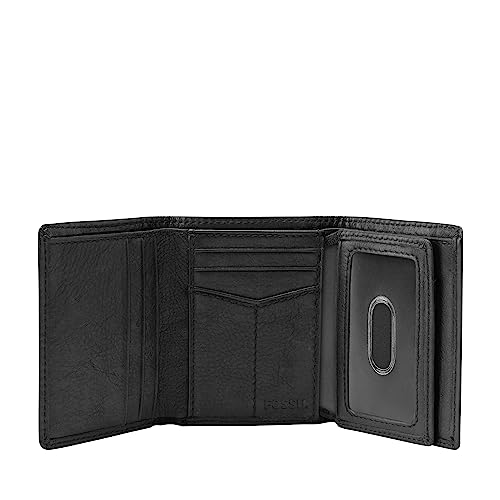Image of Fossil Men's Ingram Leather Trifold with ID Window Wallet, Leather Trifold Wallet for Men, Black