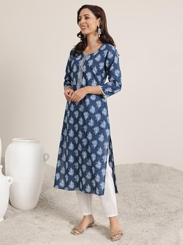 Image of Libas Printed Cotton Straight Kurta for Women Suit