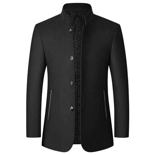 Mens Wool Blend Blazer Jacket Single Breasted Business Blazer Jacket Stand Collar Wool Blend Coat Wih Pockets