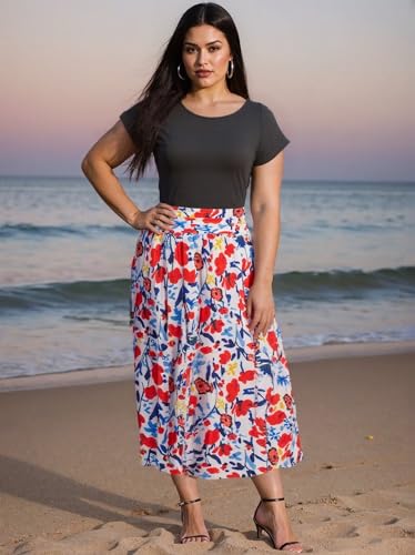 Image of DNFUN Women's Summer Wrap Maxi Dress Casual Boho Floral Ruffle Short Sleeve Beach Long Dresses Red Blue