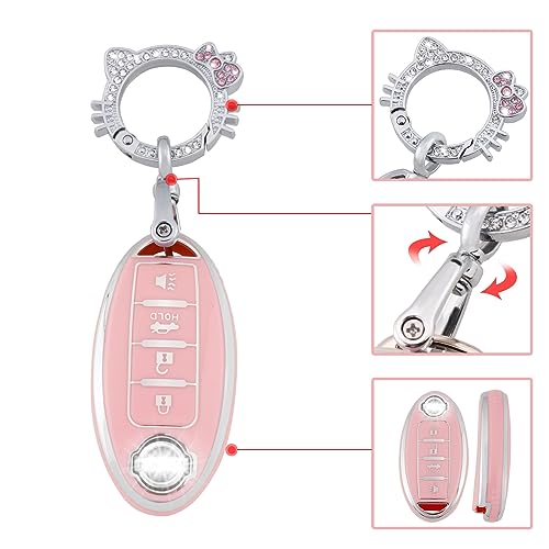 Image of Pangpai Pink Key Fob Cover for Nissan, Soft TPU Key Protection with Keychain Fit for Altima Rogue Sentra Pathfinder Frontier Maxima Titan Murano Kicks Juke Versa Armada GTR 370Z Leaf