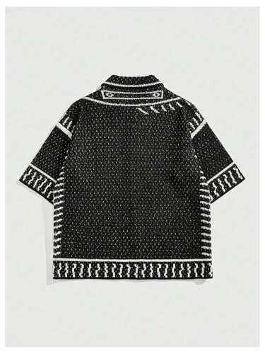 Men's Graphic Crochet Sweaters Button Down Short Sleeve Summer Collared Knit Tops2