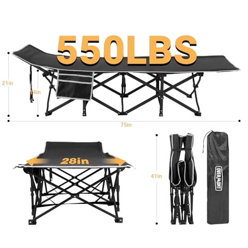 OVERMONT Oversized Folding Camping Bed for Adults,75 * 28" Extra Wide,2400D Oxford fabric,550lbs Load Capacity,Heavy Duty Sleeping Beds with Carry Bag, Portable Travel Camp Beds, Black - Image 6