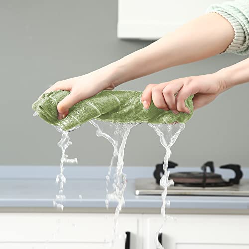 Puomue Microfiber Kitchen Towels And Dishcloths Set, 26 X 18 Inch And 12 X 12 Inch, Set Of 12 Bulk Lint Free Dish Towels For Drying Dishes, Olive Green #TOP3