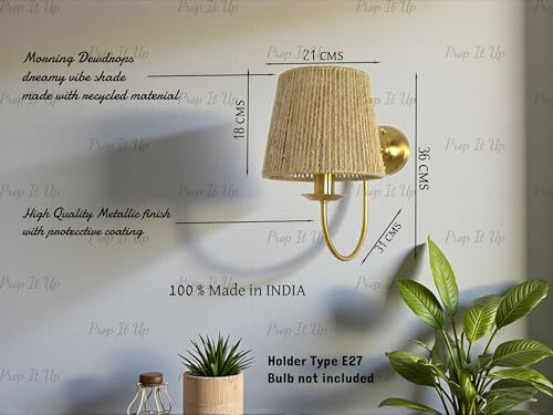Image of Prop It Up Wall Sconce Light with Recycled Material Shade, Golden Antique Finish, E27 Base, Vintage Style, Indoor Lighting for Living Room, Bedroom, Hallway, 36 cm Height, Bulb Not Included