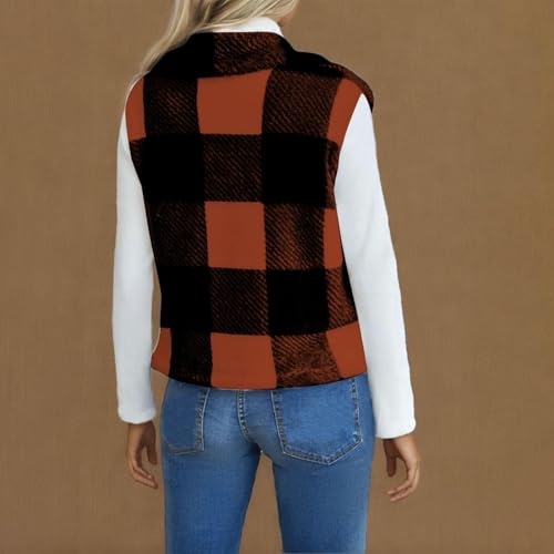 Womens Plaid Fuzzy Fleece Vest Sleeveless Lapel Open Front Cardigan Jacket Fall Winter Trendy Plush Coat3