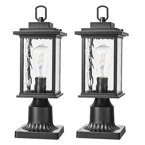 2 Pack Outdoor Post Lights for Yard Patio Pathway Lawn Driveway, Outside Pole Lantern Lighting Fixture, Aluminum Pier Mount Outdoor Lighting, Exterior Lamp Post Light with Pier Mount Base