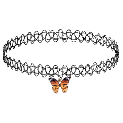 Black Tattoo Choker Necklace for Women Charm Handmade Bohemian Lace Butterfly Necklace Retro Gothic style Choker Necklace 80s 90s Jewelry Accessory