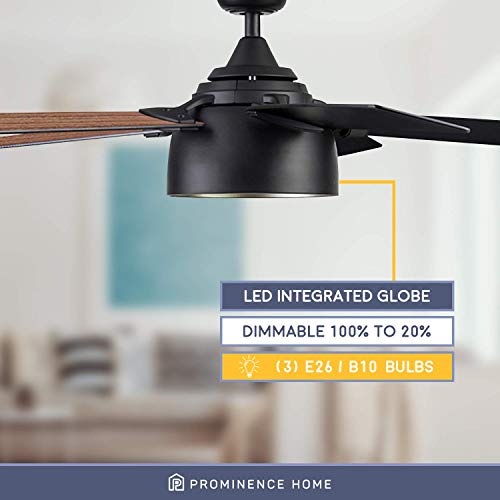 Prominence Home Octavia, 52 Inch Industrial Style LED Ceiling Fan with Light, Remote Control, Dual Mounting Options, 5 Dual Finish Blades, Reversible Motor - 51479-01 (Matte Black) - Image 3