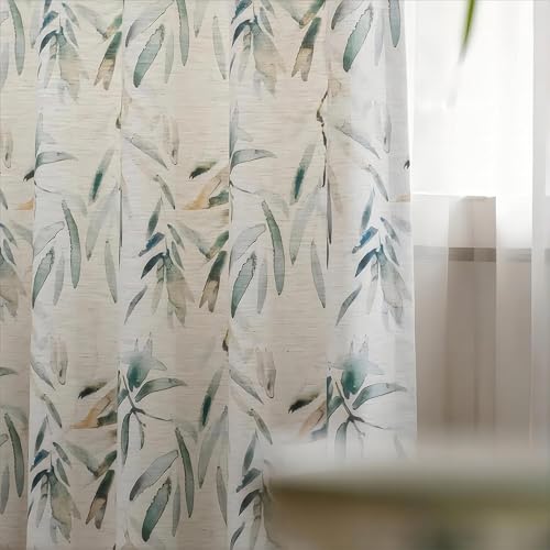 Rideaux semi-occultants bohèmes à motifs feuilles florales coton lin 63x96