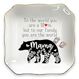 OASSIE Birthday Gifts for Mom - 4x4 Mama Bear Ceramic Jewelry Dish Tray - Birthday Gifts from Daughter Son, Gift for Mother in Law Stepmom - Trinket Dish Presents for Women Grandma