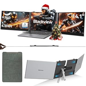 Blackview DCM6 Laptop Bildschirm Erweiterung 14" Ultradünn 4, 5mm 0.9KG, 1080P FHD Triple Screen Laptop Monitor für Laptop 13"-17, 3", HDMI/USB-A/USB C TÜV SÜD Portable Monitor für PC/Mac/PS3/4/5/Xbox