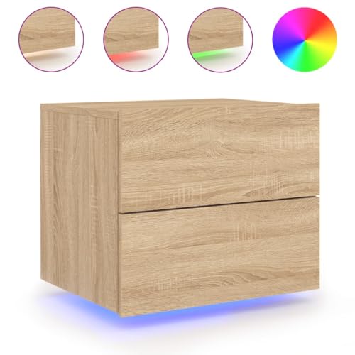 Table de chevet murale chêne Sonoma avec LED intégrées pour chambre - 3