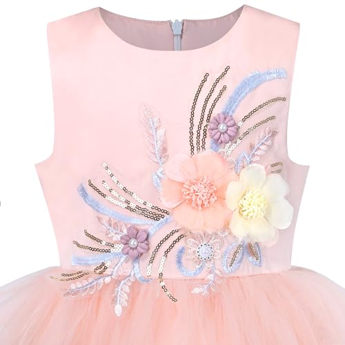 Sunny Fashion Girls Floral Multilayer Ruffle Tulle Sleeveless Sequin4