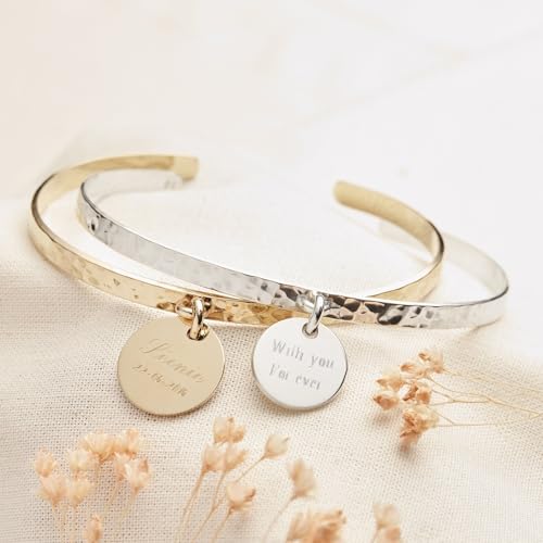 Bracelet jonc martelé en argent massif avec sa médaille gravée de 12 mm - 3