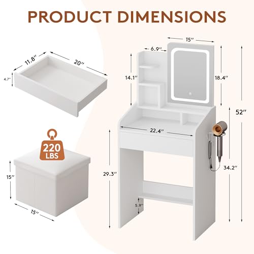image for LIVELYGLOW Small Vanity Set with Lighted Mirror & Power Station, 24