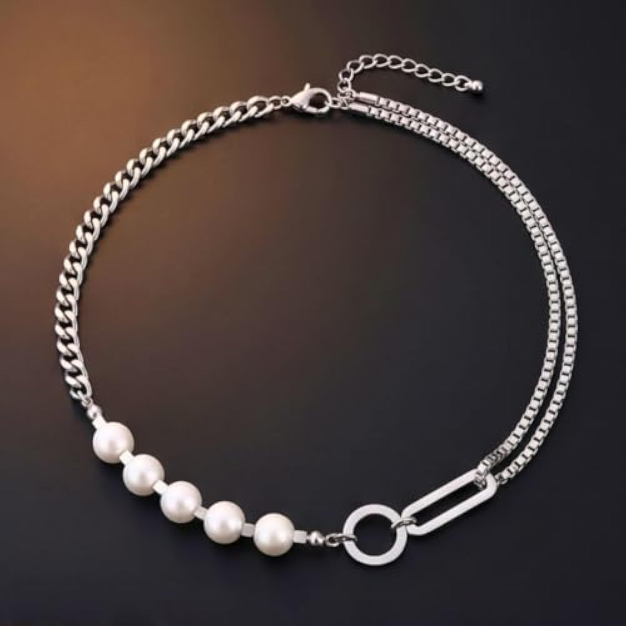 Men's Pearl Rugged Pure Titanium Steel Necklace with Cuban Chain