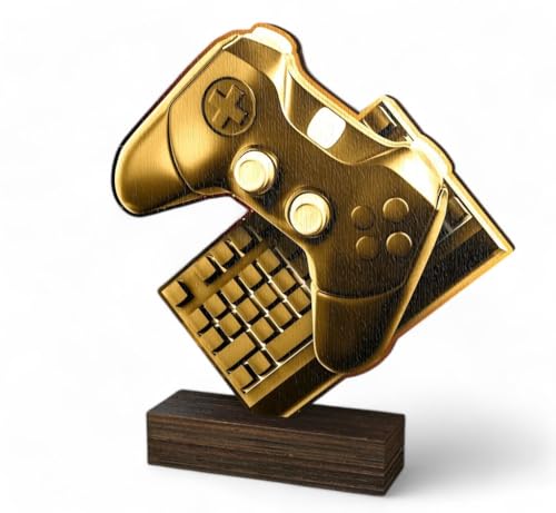 Trophy Monster Trofeo clásico de madera Sierra eSports para videojuegos, oro antiguo, hecho de madera contrachapada de abedul impresa sostenible de 8 mm de grosor, tamaño (155 mm)