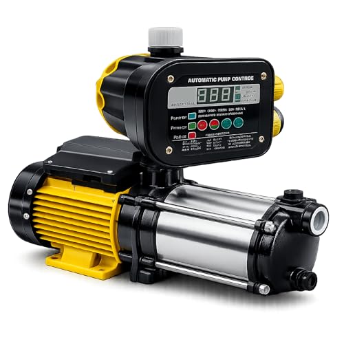 Fluvia Grupo de Presión de Agua Hogar Jardín Riego 1.1 kW 1.5 CV Automático Bomba Presurizadora Doméstica con Controlador Prescontrol Depósito Pozo Sistema de Presión Constante Caudal Estable