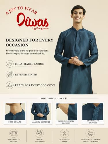 Image of DIWAS BY MANYAVAR Men's Art Silk Thread Work Kurta (1pc)
