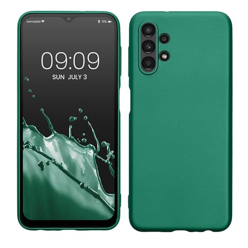 kwmobile Case Compatible with Samsung Galaxy A13 4G Case - Soft Slim Metallic TPU Silicone Cover - Dark Metallic Green