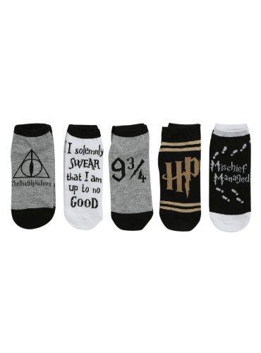 Harry Potter Deathly Hallows No-Show Socks 5 Pair Black One Size