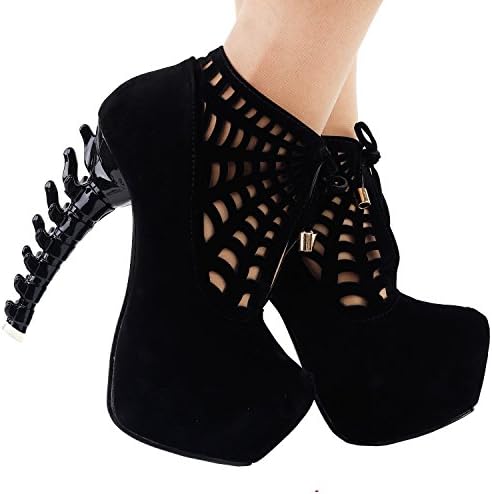 SHOW STORY Black Punk Design High Heels Spider Web Women's High-top Bone High Heel Platform Ankle Boots,LF80643BK38,7US,Black | Image 2