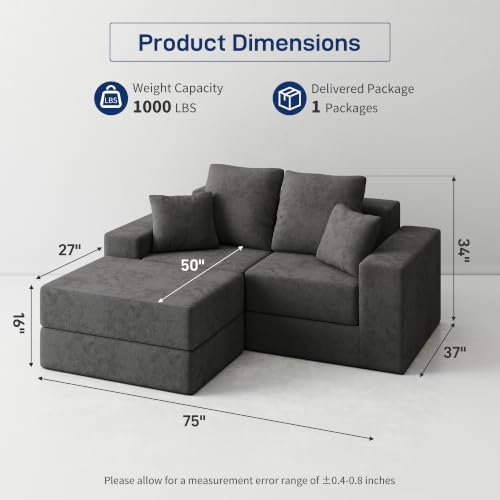 Image of Cloud Modular Sectional Sofa, Comfy Boneless Couch for Living Room, Modern L-Shaped Couch with Reversible Chaise, Customizable Sleeper Sofa Bed with Non Slip, No Assembly & Deep Seat, Dark Grey