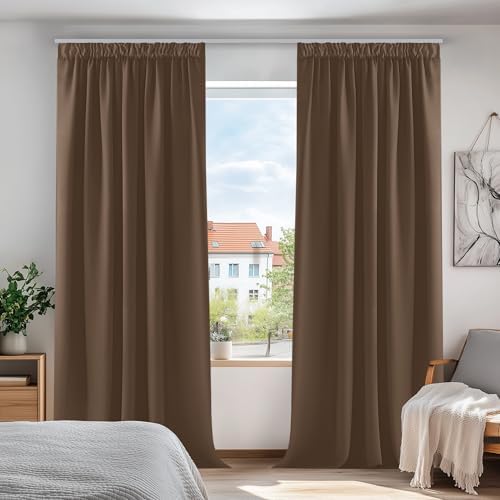 Deconovo Blickdichte Vorhänge mit Kräuselband Gardinen Extra Lange Braun | 2er Set, H 290 x B 140 cm, Thermogardine, Wohnzimmer und Schlafzimmer Gardinen, für Thermal Curtains, Übe