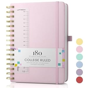 Umriox Wirebound Spiral Notebooks 180Pages /90 Sheets for Writing,100gsm No Bleed Paper, PU Hardcover, for Women Men Work Office School,14.5 x 21cm - Pink