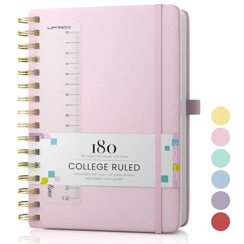 Umriox Notizbuch A5,Hardcover Spiral Notizbucher Journal 180 Seiten zum Schreiben,100gsm Dickes Papier, Leder-Notizblock für Frauen Männer Arbeit Büro Schule, 14.5 x 21cm - Rosa