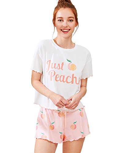 Milumia Women Graphic Letter Print Short Sleeve Tee Tops and Shorts Cute Sleepwear Loungewear Pajama Sets A Pink Large