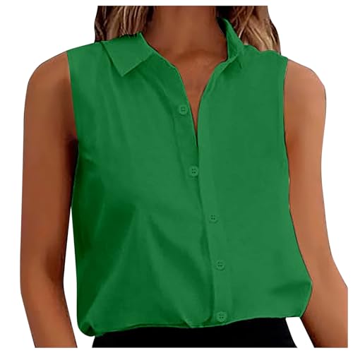 Camisa sin Manga Mujer Verano Moda Color sólido Casual Camisa Blusa Camisetas de Tirantes Cuello Redondo Botones Oficina Camisola Elegante Original Fiesta Chaleco Tops Suelto Basic tee