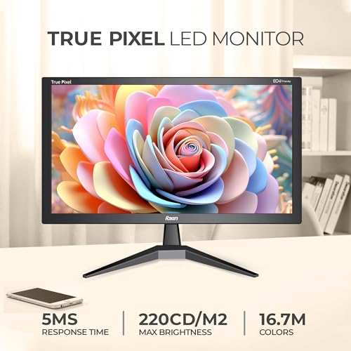 Image of Foxin Crystal 19 Inch (46.99 cm) Crystal Flat LED Monitor | True Pixel HD Display, 1366x768p, 16.7M Colors, 5ms, 60Hz | HDMI & VGA Ports | Wall Mountable | Desktop /Office /CCTV Use | 1 Year Warranty