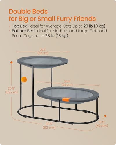 Feandrea 2-Tier Elevated Cat Hammock Bed, Breathable Furniture for Multi-Cat Households Indoor and Outdoor, with Removable Washable Mesh, Steel Frame, for Summer, Dove Gray UPCB012G01 - Image 7