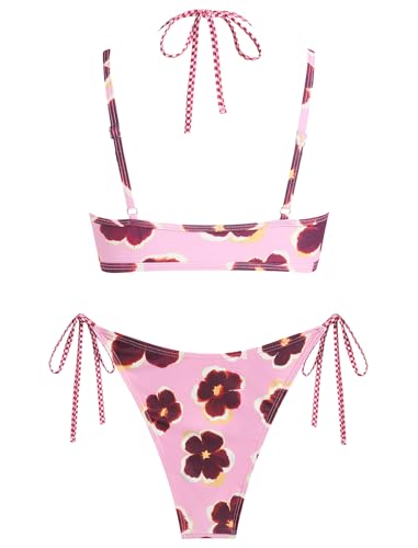 Image of ZAFUL Women's Polka Dot Bikini Set Double Layer Halter Swimsuit Colorblock Side Tie 2 Piece Bathing Suit
