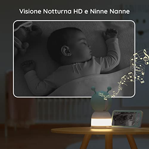 Boifun Baby Monitor 5" Con Schermo Diviso E 2 Telecamere, Baby Monitor Wifi 2K Tramite Schermo E Controllo Tramite App, Registrazione E Riproduzione, Sensore Di Temperatura E Umidità - 5