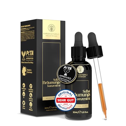 Selbstbräuner Gesicht • Self Tanning Drops • 30ml Konzentrat mit TAN&CARE SYSTEM für gleichmäßige, natürliche Bräune • Selbstbräuner Tropfen • mit Pflege mischbar • pH-kalibriert • mit Peptid-Booster