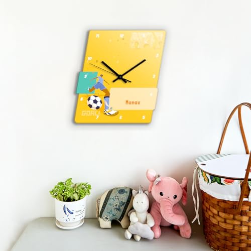 Image of Zooboo Personalized Analog Wall Clock, Custom Name Acrylic Silent Quartz Movement Wall Clock with Sleek Modern Design, Ideal for Birthdays (Design - Football Goals Boy), 30x30 cm, Multicolor