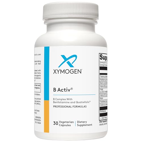 XYMOGEN Vitamin B Complex - B-Activ Activated B Vitamins with Benfotiamine & Quatrefolic - for Adrenal Immune & Nervous System Support* - Gluten-Free & Vegetarian - 30 Capsules