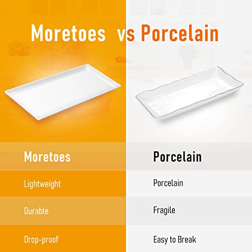Moretoes Melamine Serving Platters Rectangular Trays, 14 Inches White Imitation Porcelain Dishes Serving Plates For Party Food Turkey Platter Dishwasher Safe Set Of 3 #TOP4