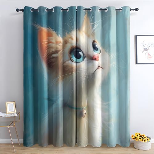 ZyQfiaton Cute Cat Blackout Curtains for Nursery, Kitten Drapes for Bedroom, 96 Inch Curtains 2 Panel Set, Pet Thermal Insulated Curtains for Winter, (Animal, W52 x L96)