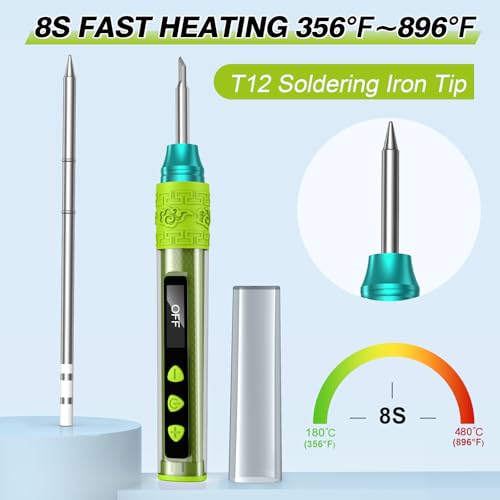 Soldering Iron Kit with OLED Display, Fast Heating, Auto Sleep, Includes Solder Wire and T12 Tips for Electronics