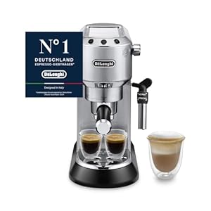 De’Longhi Dedica Style – Perfetto Kompakte Siebträgermaschine Espressomaschine mit Tasten, manuellem Milchaufschäumer für Espresso und Cappuccino, ESE Pad geeignet, 15cm breit, Metall (EC685.M)