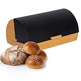 Relaxdays Brotkasten Bambus mit Klappdeckel, Brotaufbewahrung, HxBxT: 19 x 37,5 x 26,5 cm, Brotcontainer, schwarz/Natur