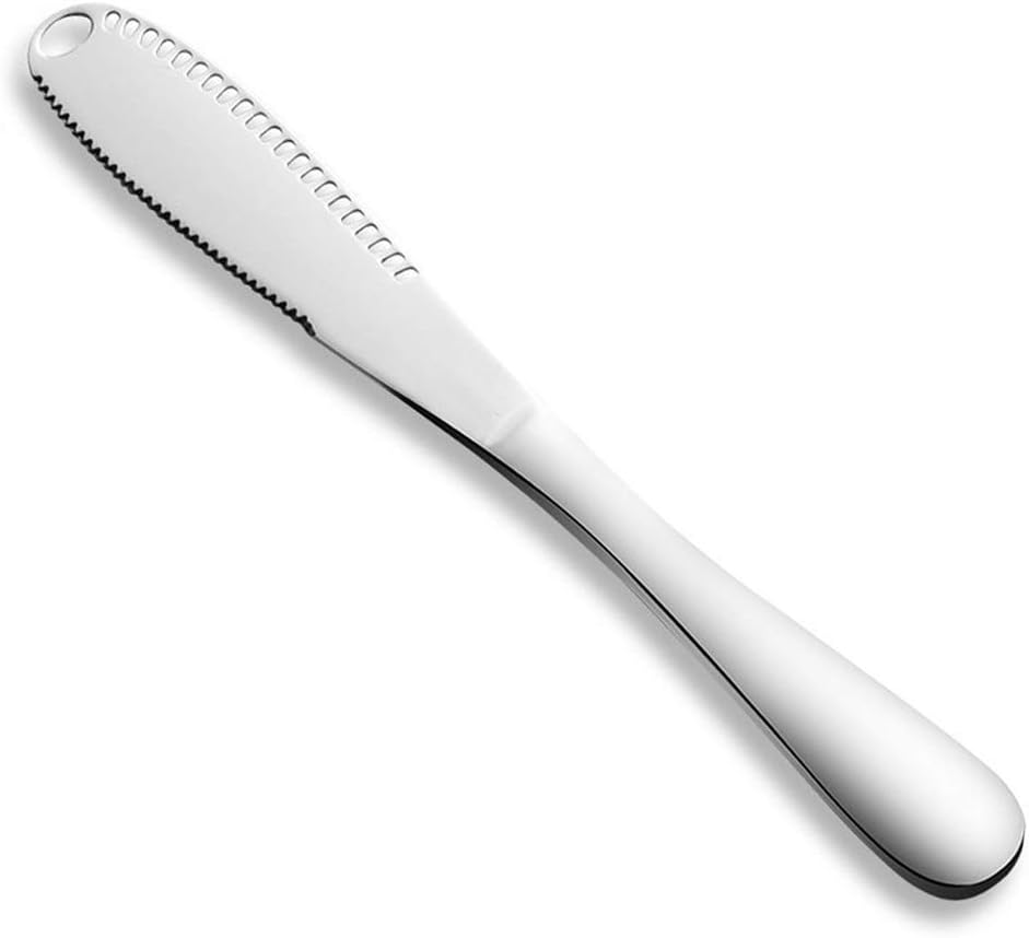 HAHAYOO Stainless Steel Butter Knife 3 in 1 Multifunction with Holes and Serrated Edge for Cold Butter Bread Vegetable Fruit Dishwasher Safe