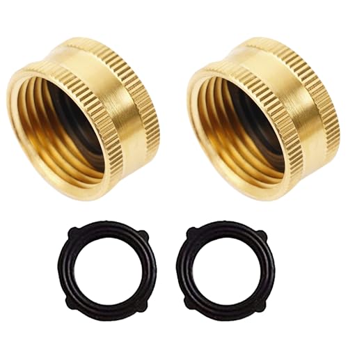 Hourleey Brass Garden Hose End Caps 2 Pack 3/4 Female End Cap Garden Hose End Caps with 2 Washers