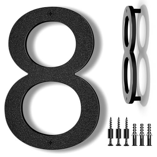IVERRA 8 Inch Large Floating House Numbers, Black Modern House Number for Outside, Home Address Numbers for Outdoor Garage Gate Wall Street (8)