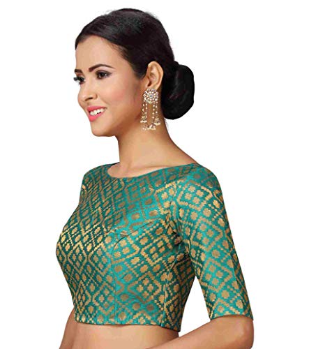 Image of Studio Shringaar Women's Readymade Brocade Elbow Length Sleeves Saree Blouse
