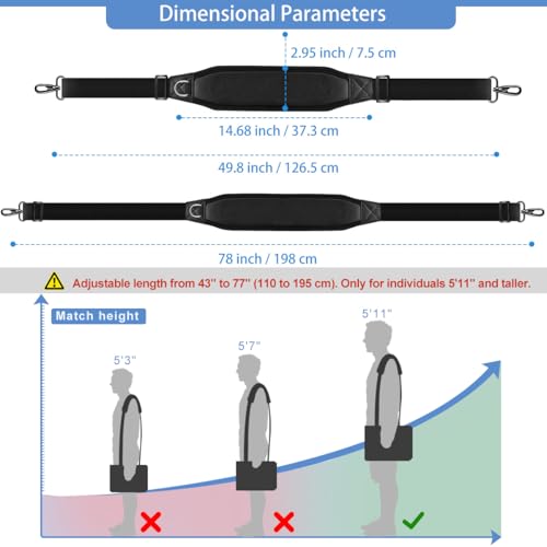 ZINZ Shoulder Strap 78" Belt with Neoprene Thick Padded, Universal Bag Strap with Double Adjustable Buckles and Metal Swivel Hooks,Ideal for Individuals 5'11" and Taller,Black2